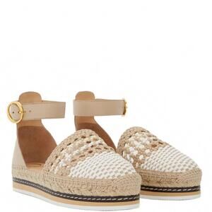 NEW ODISSI women's braided flat espadrille in lily white/ natural